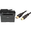 Brother MFC-L2710DN Stampante Multifunzione Laser 4 in 1 Bianco/Nero, Velocità di Stampa 30 ppm, Display LCD 2 Linee & Amazon Basics Cavo USB 2.0 maschio A/maschio B (1.8 m)