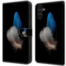 BLOTECH Cover Samsung Galaxy A14,Custodia PU+TPU Portafoglio Copertura in Pelle con Porta Carte Folio Protector Flip Case Caso con Porta-Carte di Credito Samsung Galaxy A14,Blue white feather