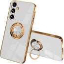 UPLAI Elegante Cover per Samsung Galaxy A14 4G, Ultra Sottile Premio TPU Antiurto Custodia Insieme a Anello Cavalletto, Moda Progettazione Galvanica Caso.Bianco