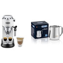 De'Longhi Dedica EC685.W Macchina da Caffè Espresso Manuale e Cappuccino, Caffè in Polvere o in Cialde E.S.E., Bianco & DLSC060 Milk Frothing Jug, Bricco per Montare il Latte con Comoda Impugnatura