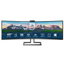 Philips Monitor Curvo 49", 499P9H, Gaming Superwide 32:9, risoluzione 5120 * 1440, Adaptive Sync, HDR 400, Multiview con KVM Switch integrato, Docking station USB-C, Microfono, Low Blue, Vesa, Nero